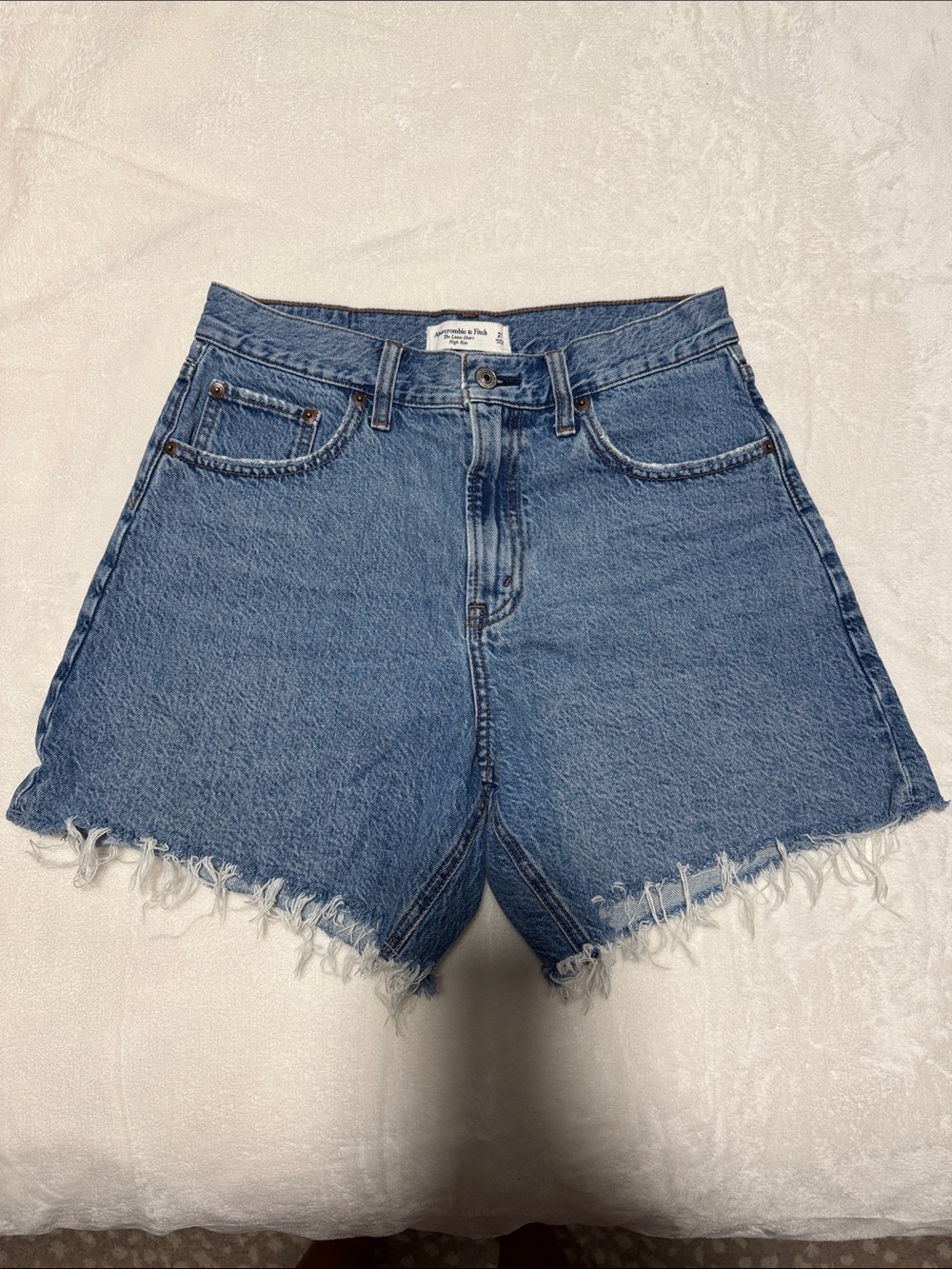 Abercrombie & Fitch Blue High-Waist Distressed Denim Shorts
